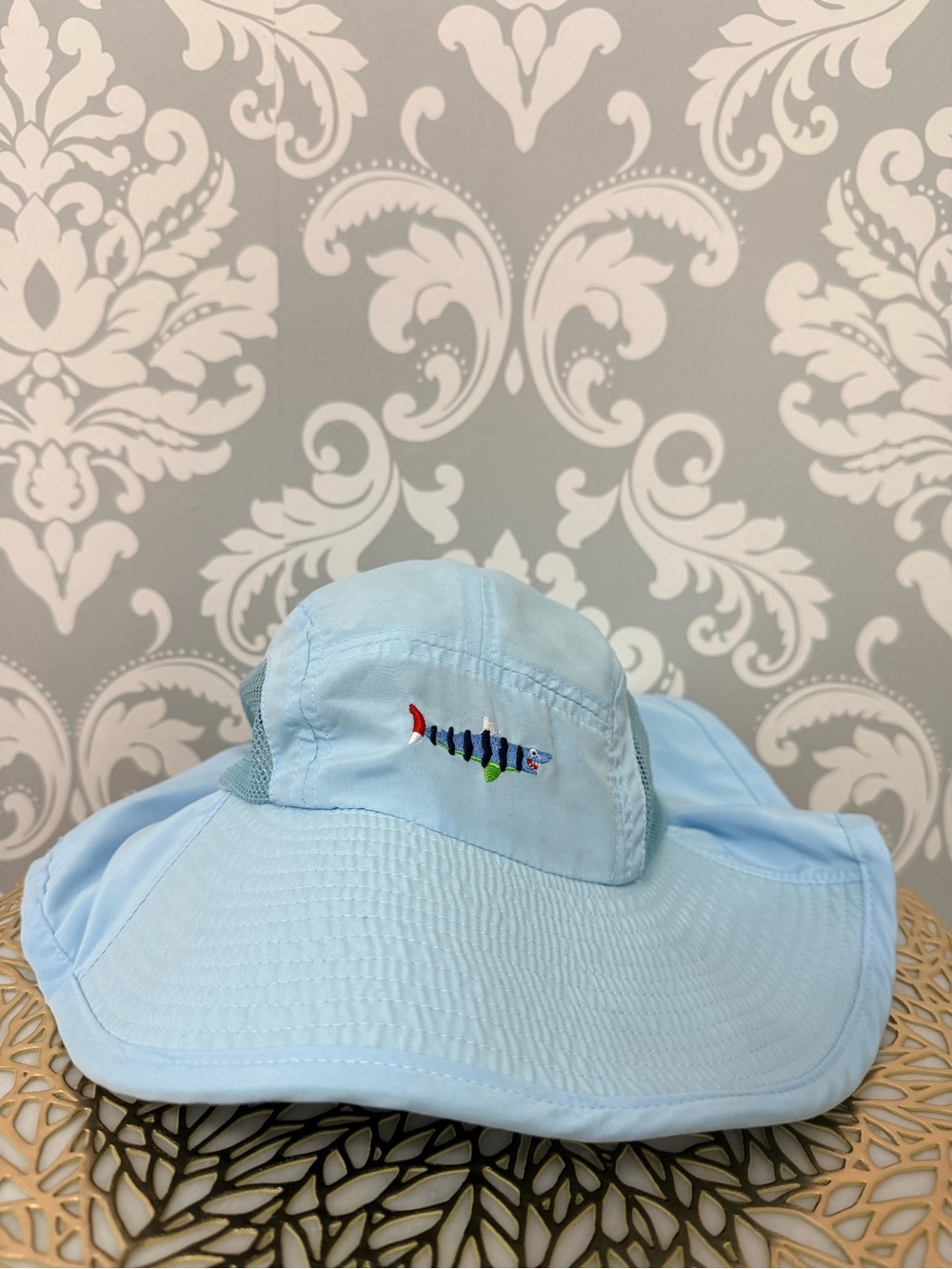 💫10/$25 • George Light Blue Kids Sun Hat with Fish Embroidery